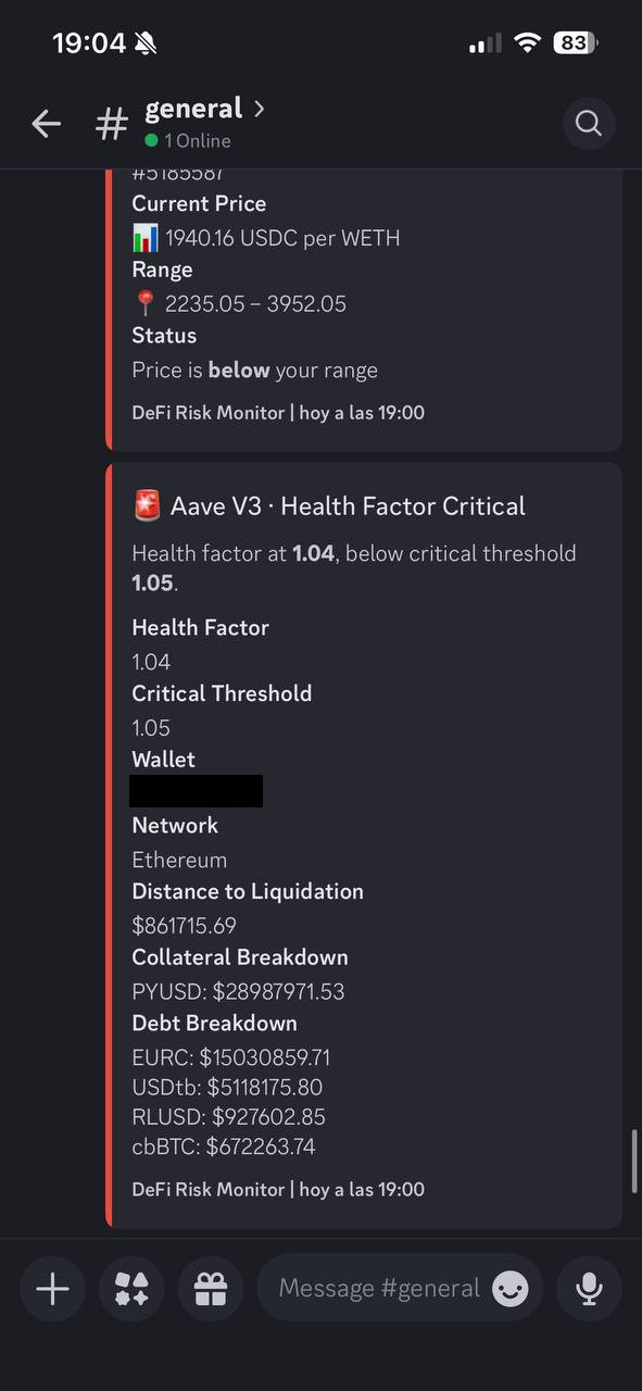 Aave V3 Health Factor alert in Discord